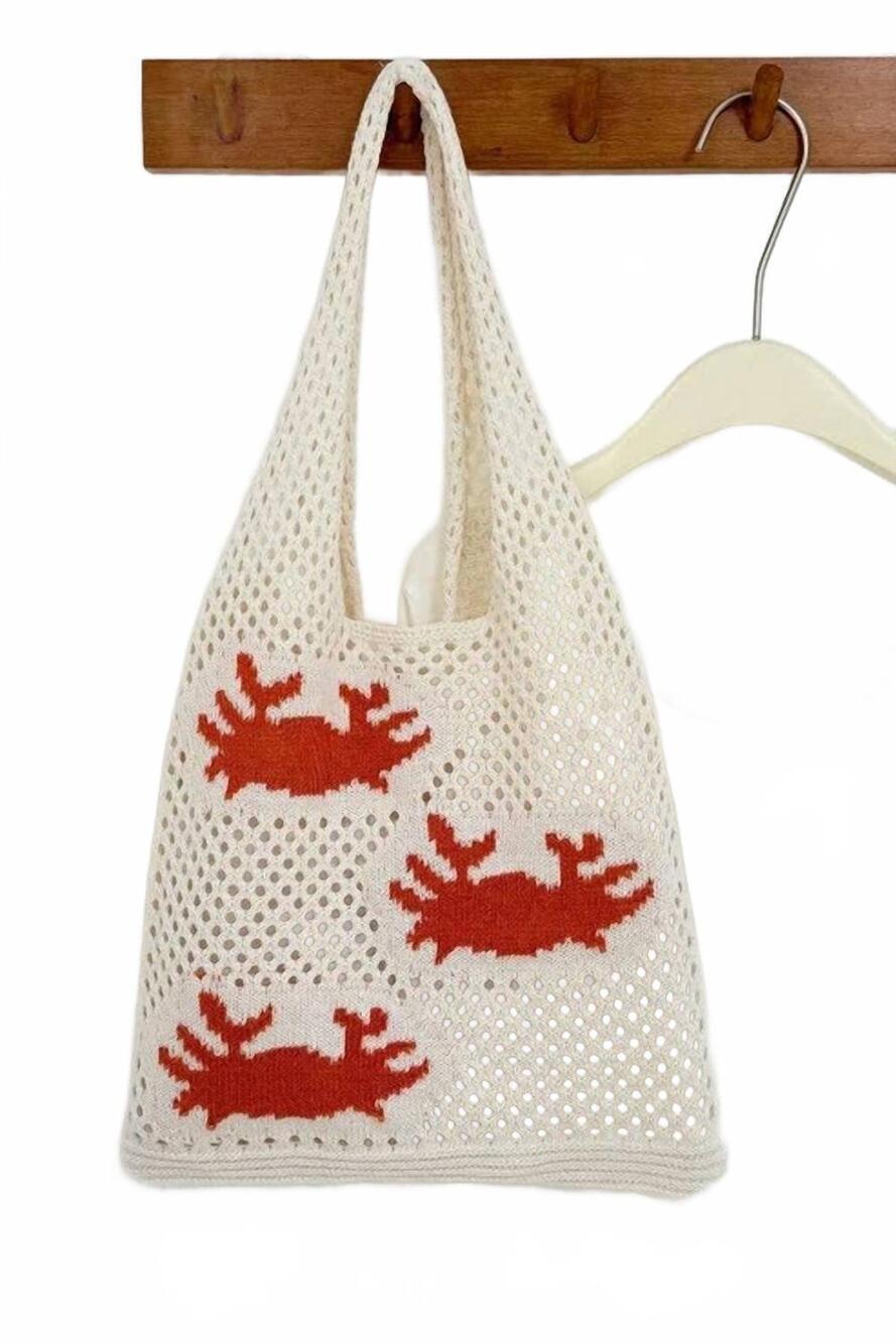 NEW 1ST ALLIE women's ocean theme crochet tote beach bag in crab